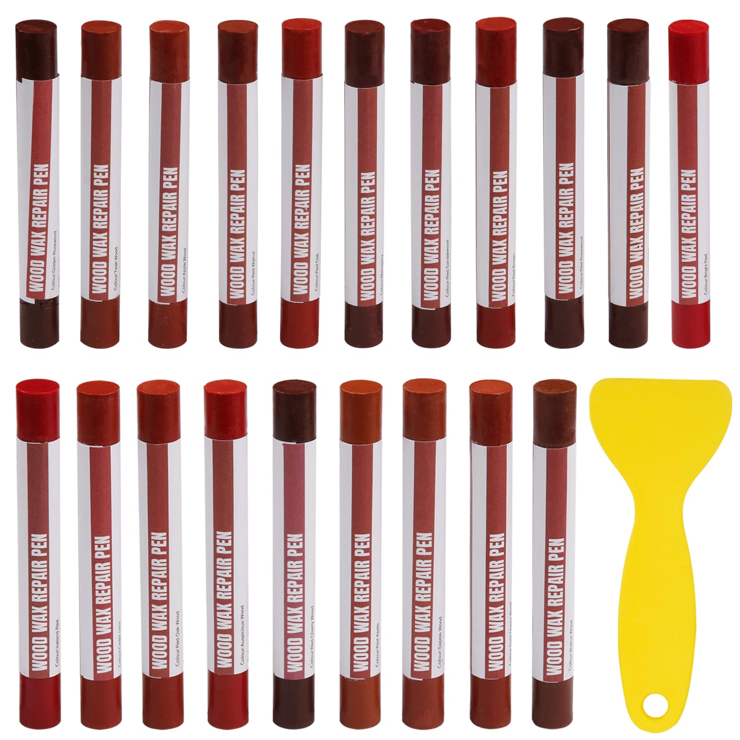 20pcs Wood Filler Sticks with Scraper, Furniture Repair Wax Crayons for Scratch Repair, Laminate Floor, Kitchen Cabinet, Table, Door, Holes & Cracks, [Redwood Series]