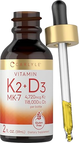 Carlyle Gotas de vitamina D3 K2 | 2 onzas líquidas | Suplemento MK-7 | Fórmula vegetariana, sin OMG, sin gluten y sin soja