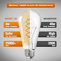 Vista 3 de ST64 LED E26 Vintage Edison Light Bulbs, Light Amber Glass, Dimmable, 4W(40W Equivalent) 300 Lumens, 2500K Warm White, Spiral Filaments Design