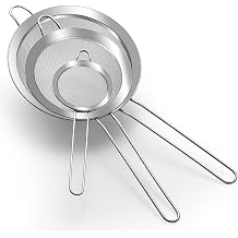 Homquen Stainless Steel Sieves and Strainers, Fine Mesh Strainers Pack of 3, Temperature-Proof, No Sharp Edges, Anti-Corrosive, Bend-Proof, Excellent for Sifting Flour, Rice, Tea 8cm+14cm+18cm