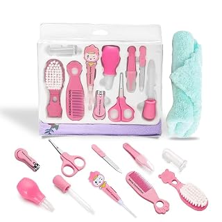 Swiss Connection Baby Grooming Care Kit Healthcare,Baby Nail Clipper Scissors Hair Comb Brush Nose Cleaner & Soft Baby Towel Safety for Toddler Infant Nursing Grooming Pink Color(Pack of 11)