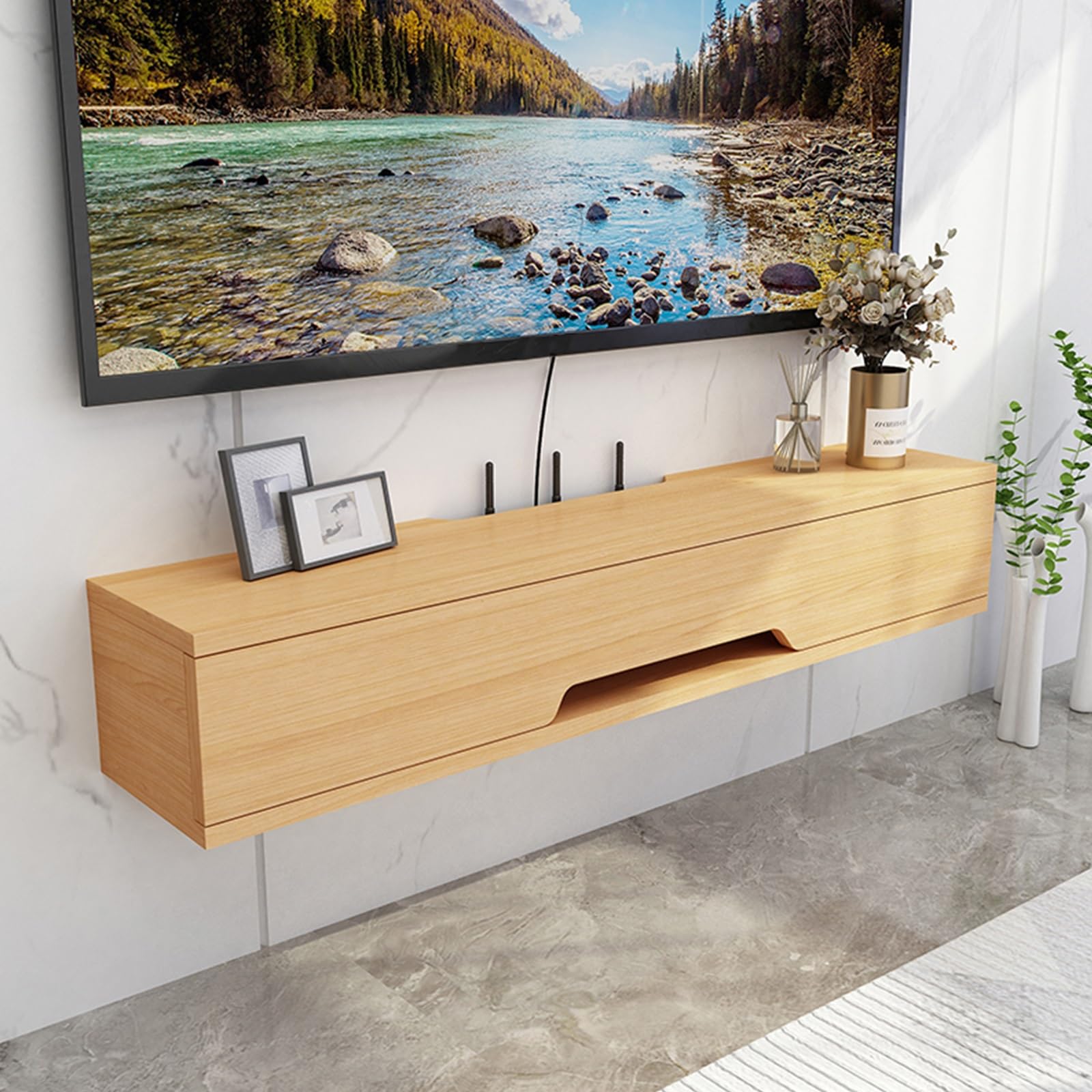 Wooden TV Console Wall Mount TV Board Wood Wall Media Console Small TV Stand 50-150cm Multicolor Space Saving Shelf Wall TV Cabinet Easy to Clean Suitable for Living Room, Bedroom, Hotel