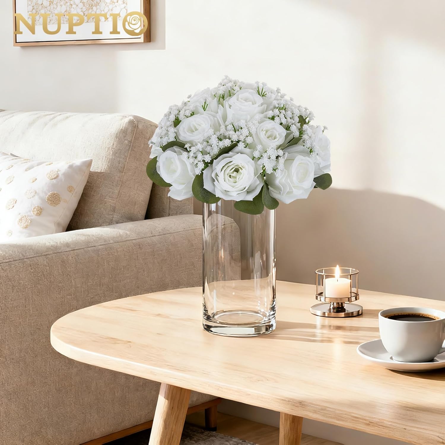 NUPTIO Babys Breath Artificial Flowers: 10 Pcs 8.6 inch Diameter White Rose Ball Fake Arrangement Bouquet for Wedding Centerpiece Event Party Tables Decorations - Image 6