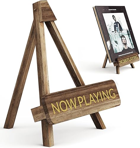 Miniatura 8 de NiHome Now Playing - Soporte para discos de vinilo de madera retro, elegante soporte de exhibición de vinilo para decoración del hogar, organizador