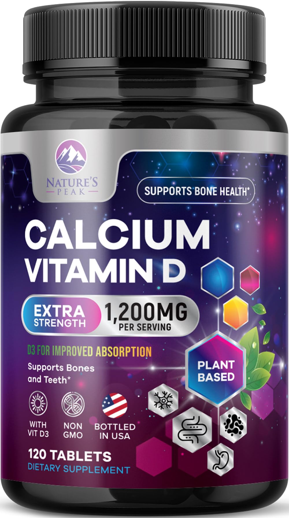 Calcium 1200 mg with Vitamin D3 - Bone Health Supplement, Vitamin D & Calcium Supplements for Women & Men - Bone Strength, Teeth & Immune Support, Nature's Calcium Pills, Bottled in USA - 120 Tablets 120 Count (Pack of 1)