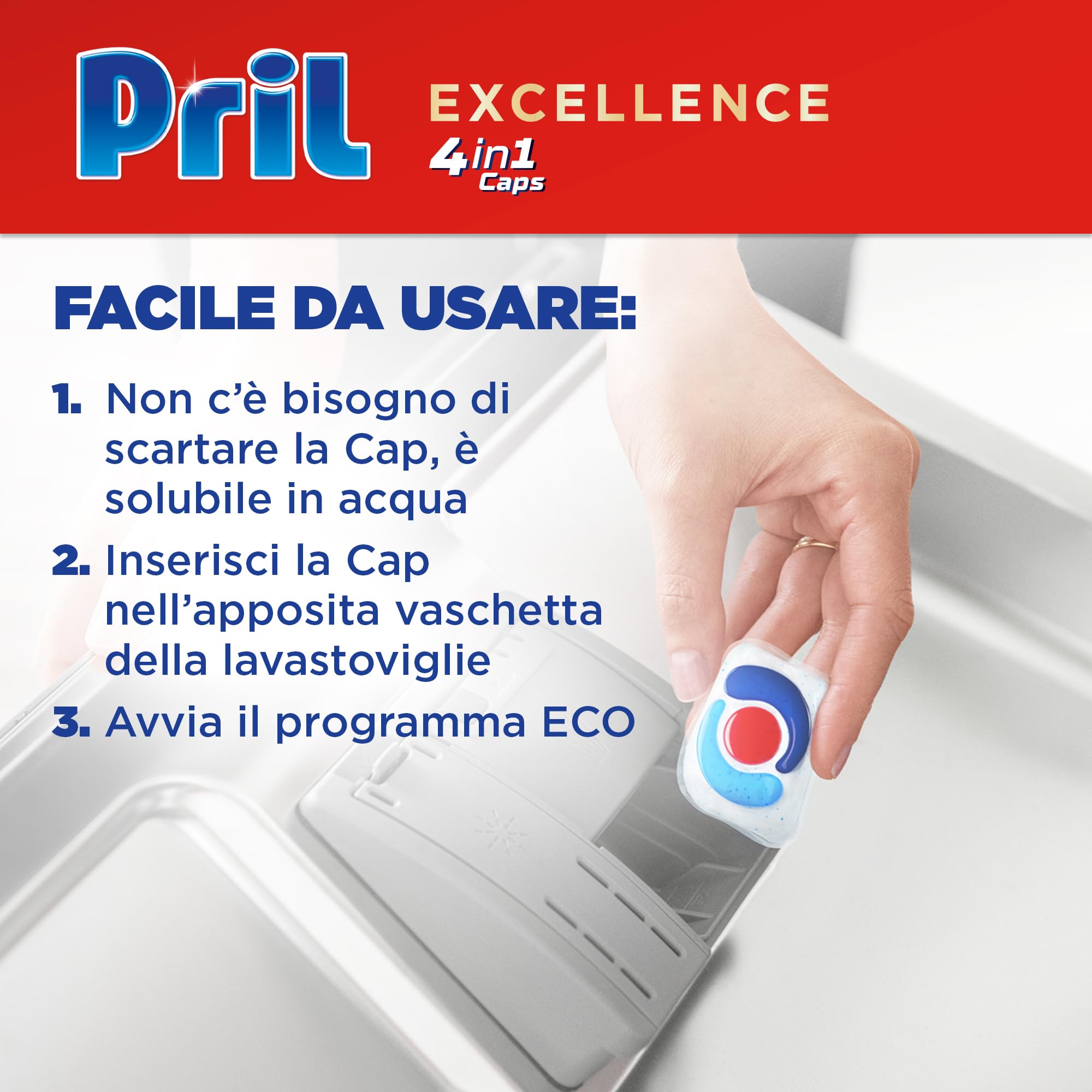 Pril Excellence 4in1 Caps, Detersivo Lavastoviglie in Caps a dissoluzione rapida, formato da 56x4 (224 capsule)