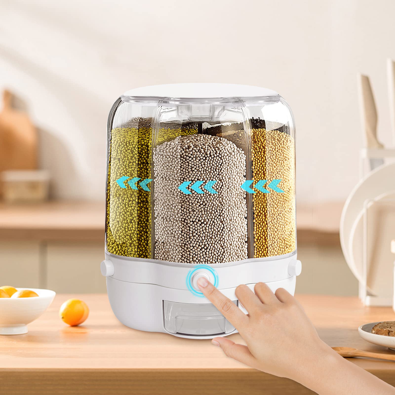 Dispenser per cereali, 6 griglie, dispenser per cereali, dispenser per alimenti rotante, dispenser da viaggio, contenitore per riso, contenitore per la cucina, grande 12,5 kg