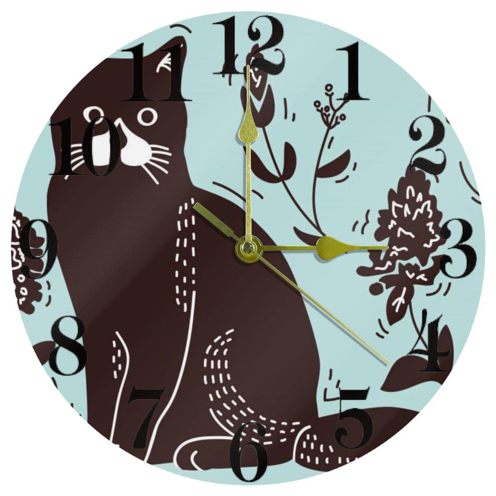 Horloge murale ronde sans tic-tac chat noir 25,4 cm pour le bureau