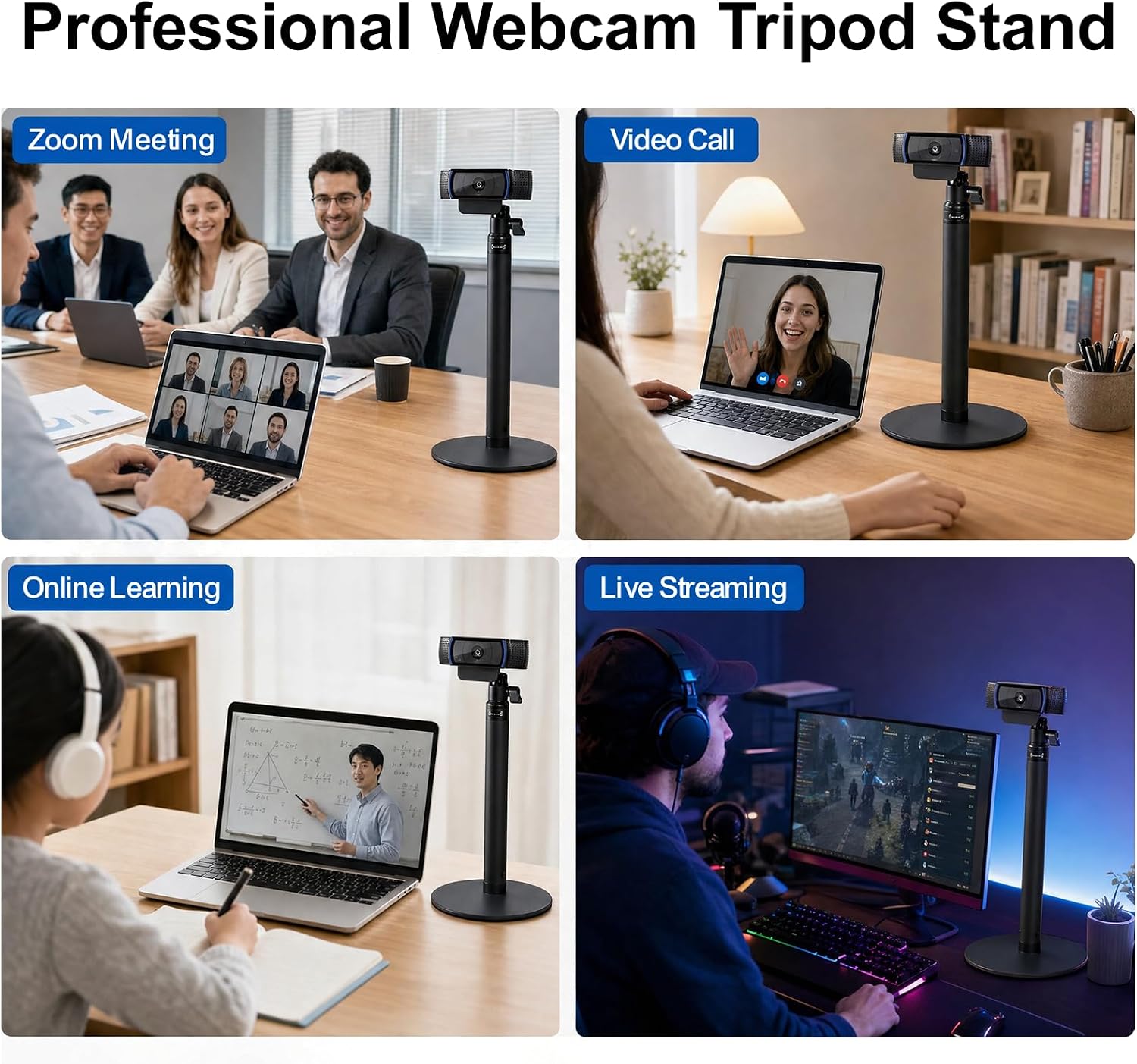 Webcam Stand for Desk, 28" Telescopic Tripod with Phone Holder, Desktop Webcam Mount Compatible with Logitech Webcam C922 C930e C920S C920 C615 C960 C920x BRIO 4K NexiGo N60, 1/4'' Thread