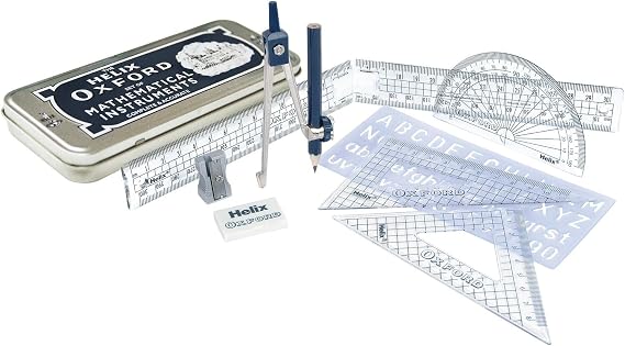 Helix Oxford Premium Maths Set - Ideal for Secondary High School & College Mathematics and Science - 11 Piece Maths & Geometry Set - School Supplies