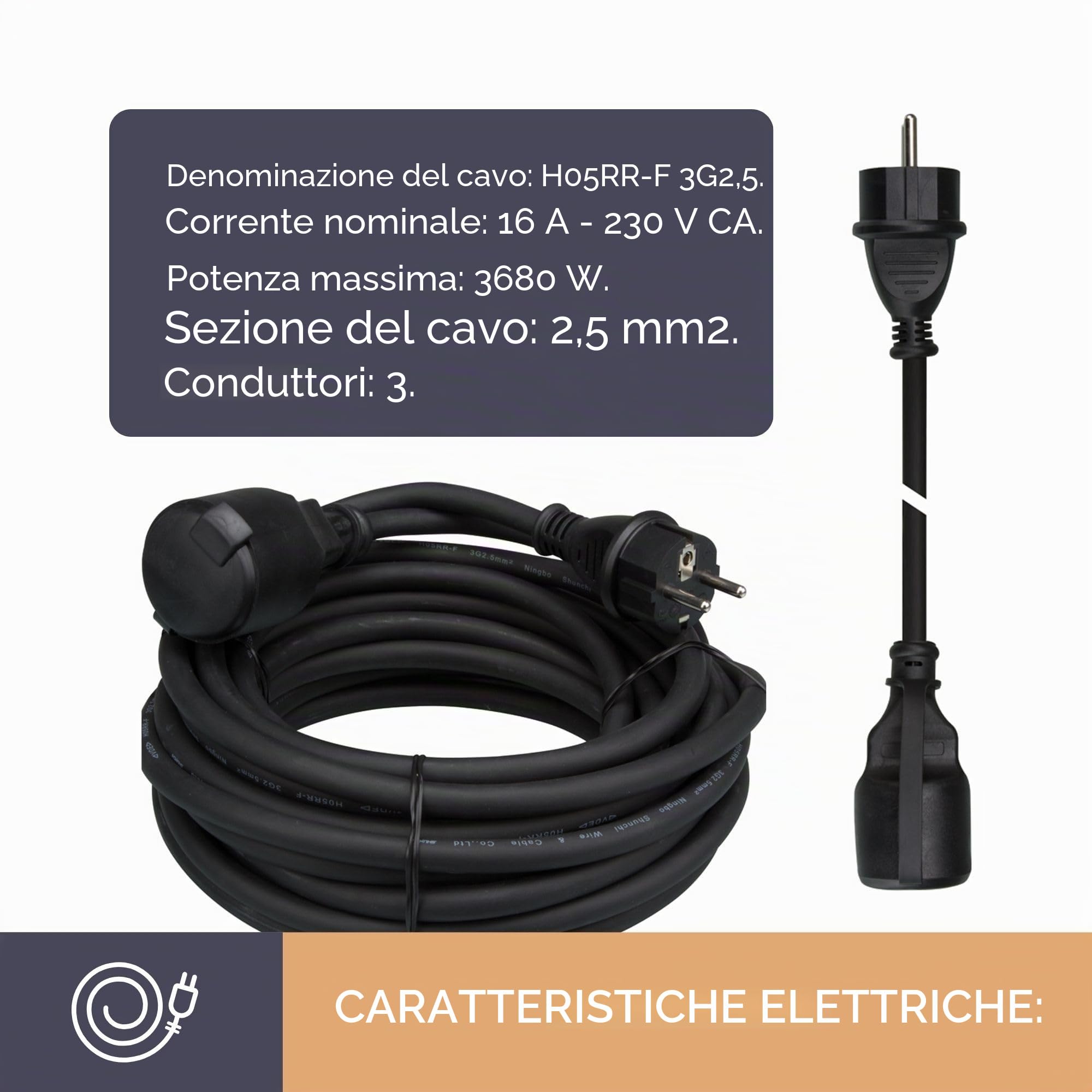Perel ec10r25 cavo prolunga in gomma, 3 G2,5, 10 m di lunghezza, Nero