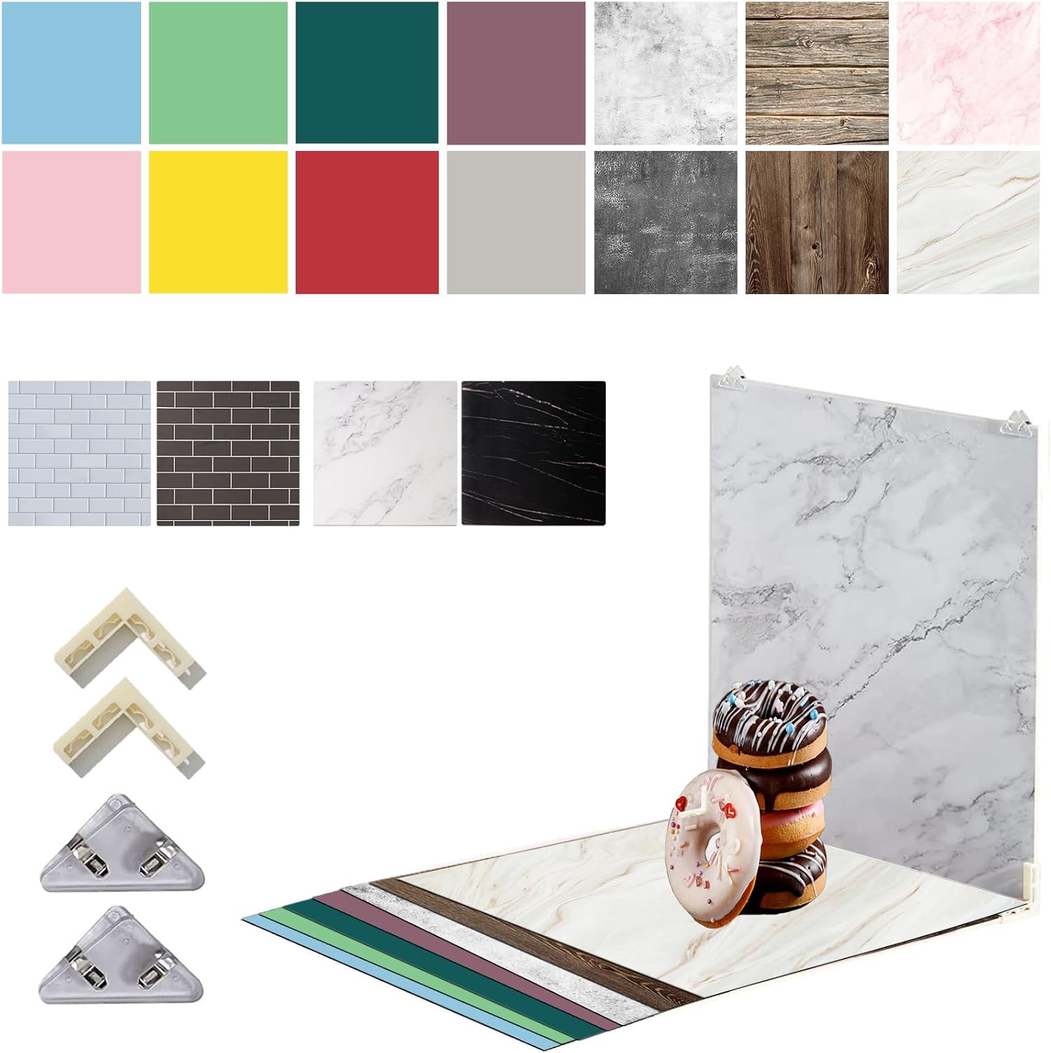 9PCS 18Patterns 24x24IN Double Sided Photography Background Boards Waterproof Reusable Photo Backdrops for Product Food Jewelry Cosmetics Props