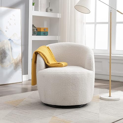 Miniatura 35 de KIVENJAJA Teddy Sherpa - Silla giratoria tapizada con brazo redondo moderno, giratorio de 360 grados, sillón individual pequeño para guardería, sala