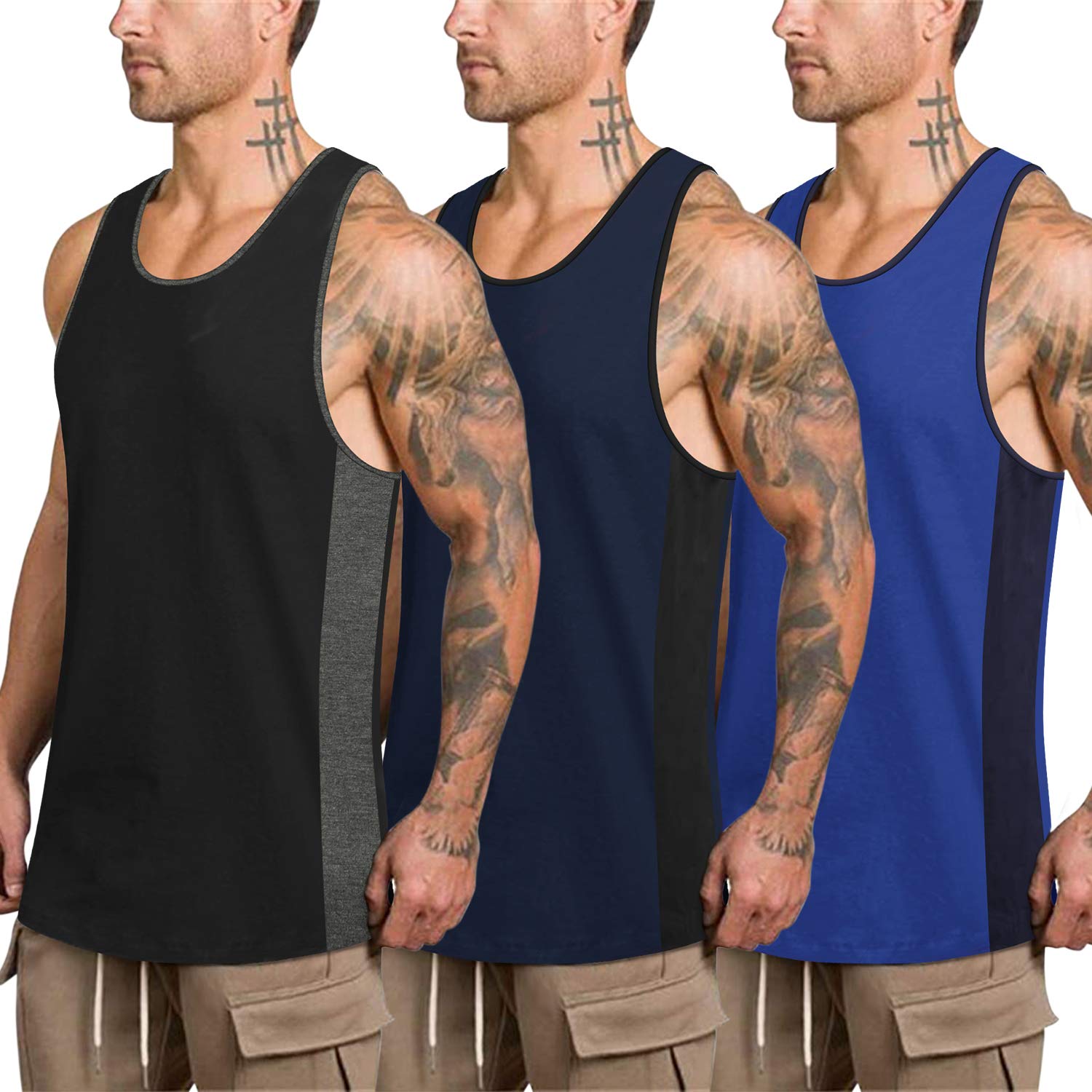 Mens Workout Tank Tops 3 Pack Quick Dry Gym Muscle Tee Training Sports Fitness Bodybuilding Sleeveless T Shirt
