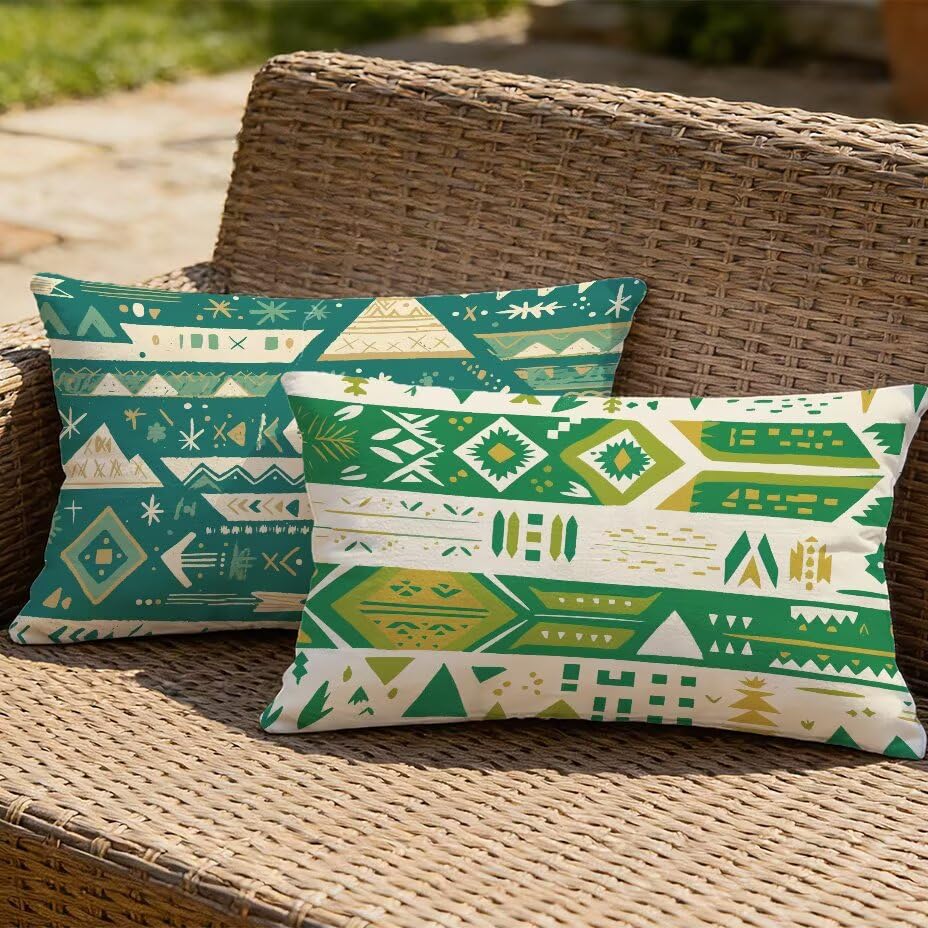 Housses de coussin de jardin 70x90 effet lin vert premium pour mobilier chic