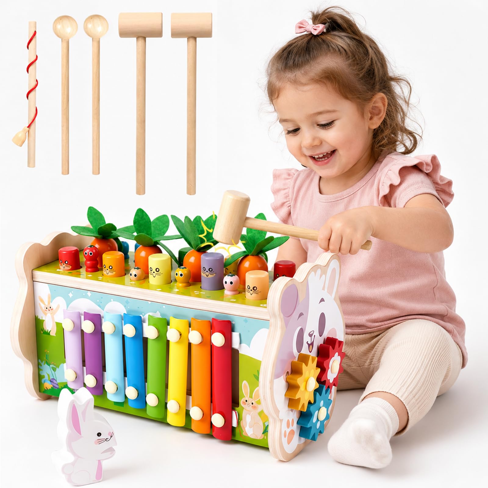 KASURE Montessori Toys for 1 Year Old Boys, Wooden Hammering Pounding Toys