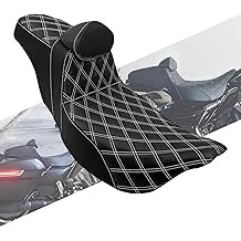 Motorcycles Driver Passenger Seat Cushion Pad One-Piece Seat Leather Pillion with Driver Backrest Fit For Harley Touring Road King Street Glide Electra Glide 2009-2023 (White Stitching)