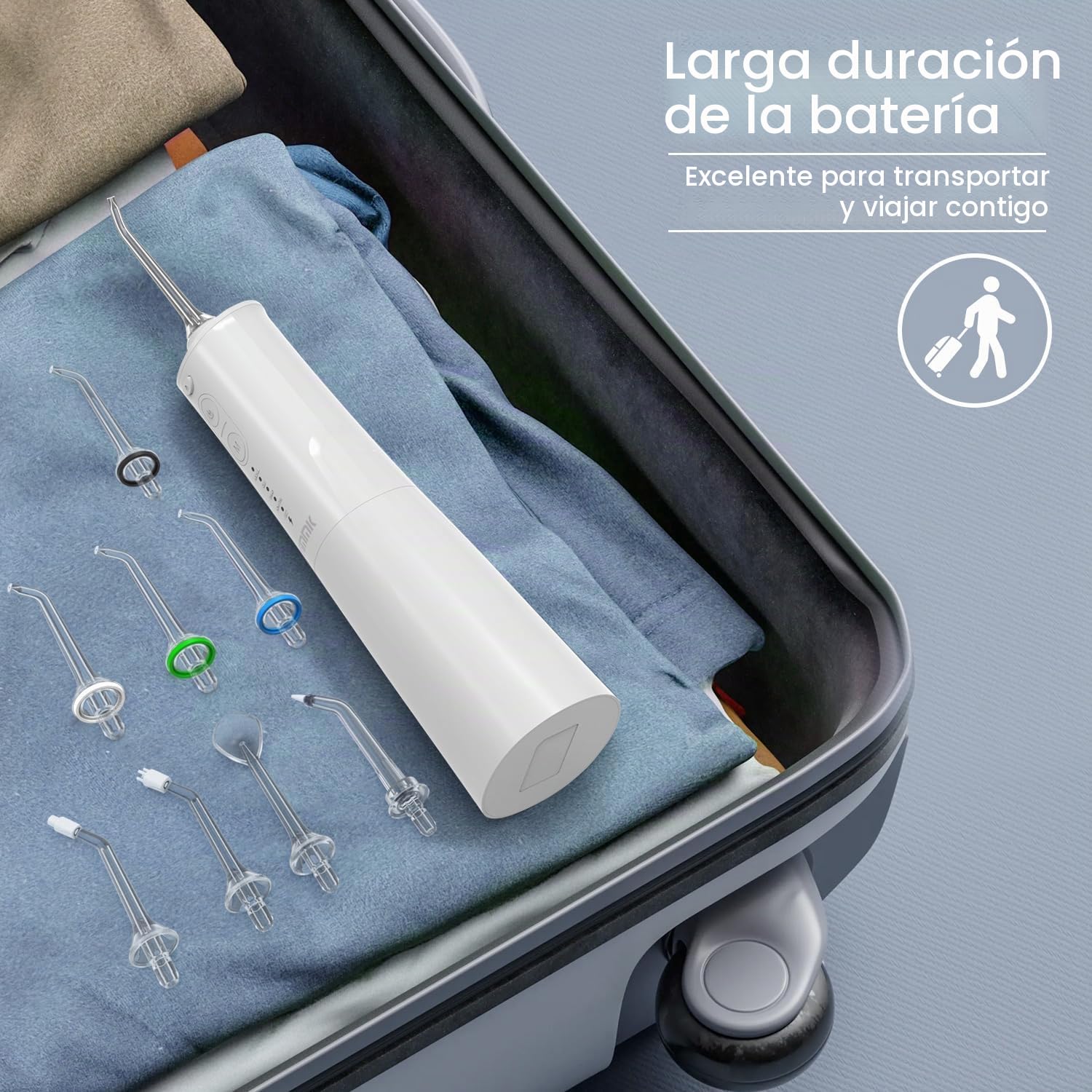 Vimmk Irrigador bucal inalámbrico, Irrigador Dental de Agua con Irrigador Oral Dental Recargable Impermeable IPX7 para Viajes a Casa (Blanco)