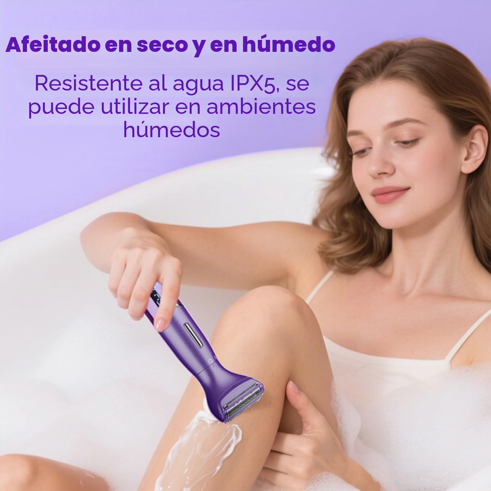 Afeitadora Mujer, 6 en 1 Kit Afeitadora Eléctrica para Cara, Cuerpo, Cejas y Zonas Íntimas, Indoloro Depiladora Mujer Uso en Seco y Húmedo, IPX5 Impermeable, USB Recargable, Morado