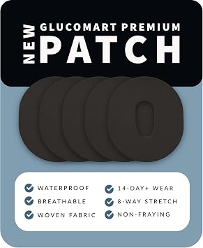 Glucomart Adhesive Patches for Dexcom G6 Premium NO-Lift NO-FRAY Woven CGM Patches Waterproof Quick-Dry Black Overpatch 10-Pack CGM Tape Overlay