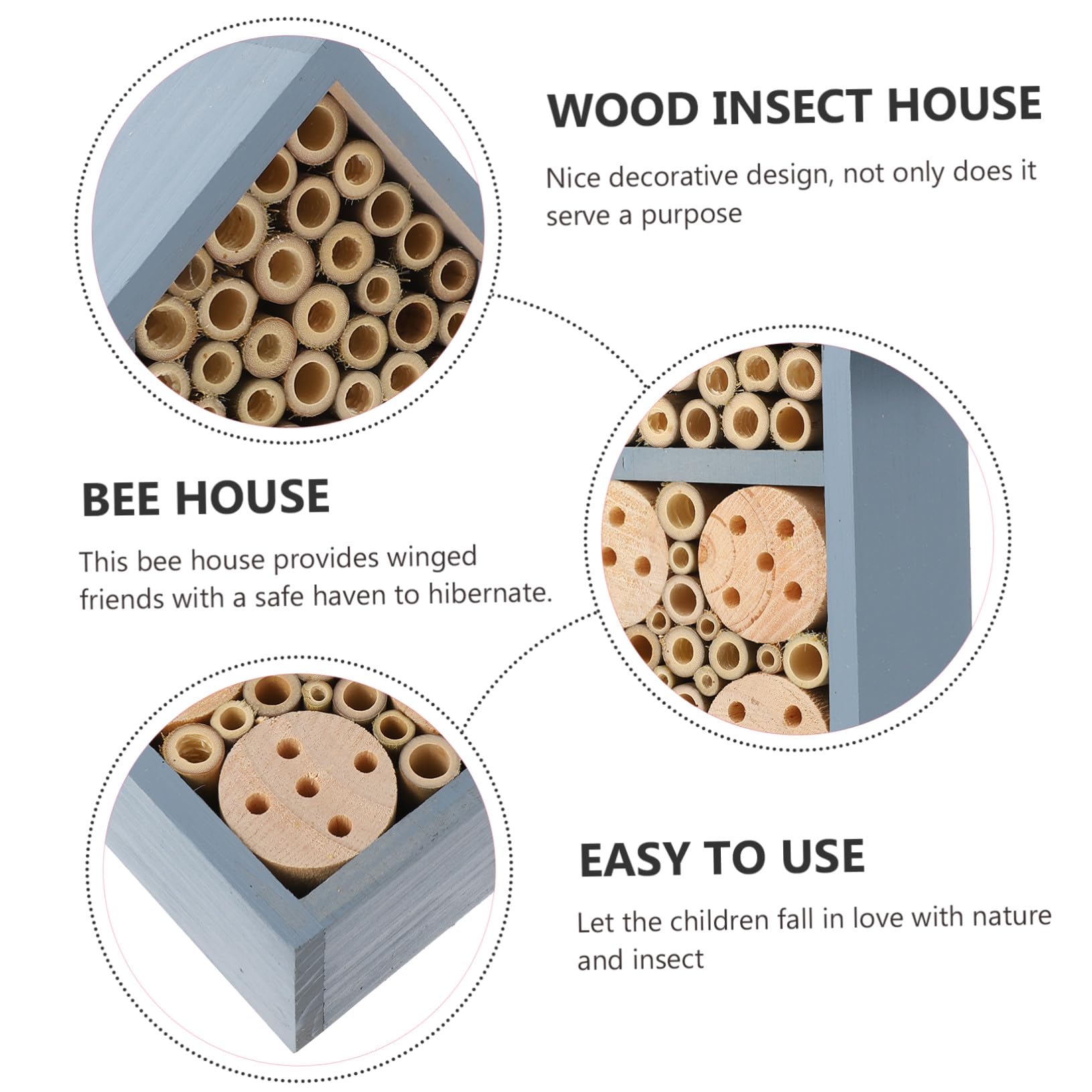 Holz Insektenhaus Garten Bienenhaus Nisthilfe Wildbienen Holzhaus Wetterfest für Outdoor Garten Deko Blau