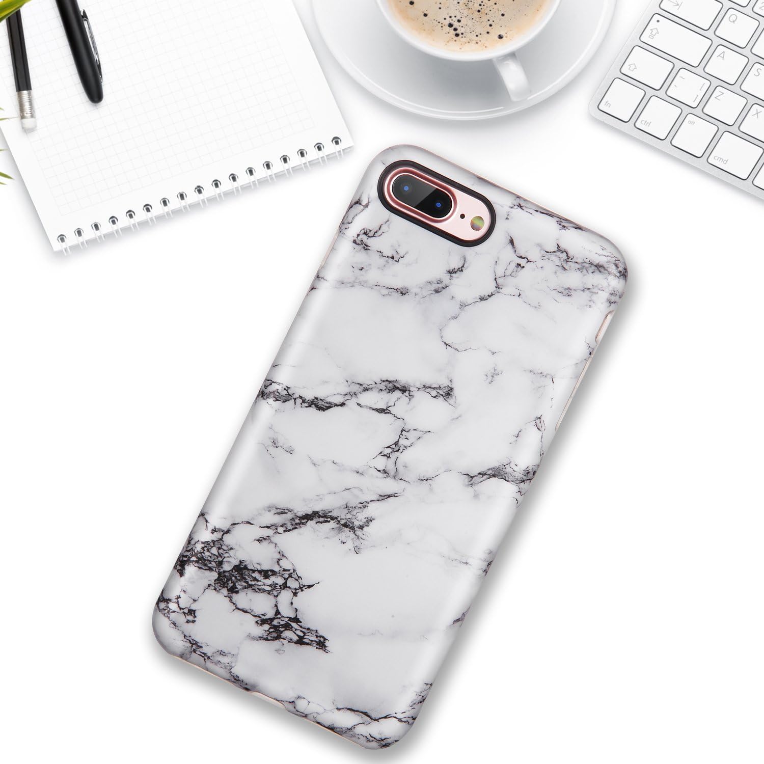 LUMARKE iPhone 7 Plus Case,iPhone 8 Plus Case, Slim-Fit Matte TPU Clear Bumper Flexible Rubber Silicone Rugged Thin Protective Phone Case Cover for iPhone 7 Plus 8 Plus (Black White Marble-#33)