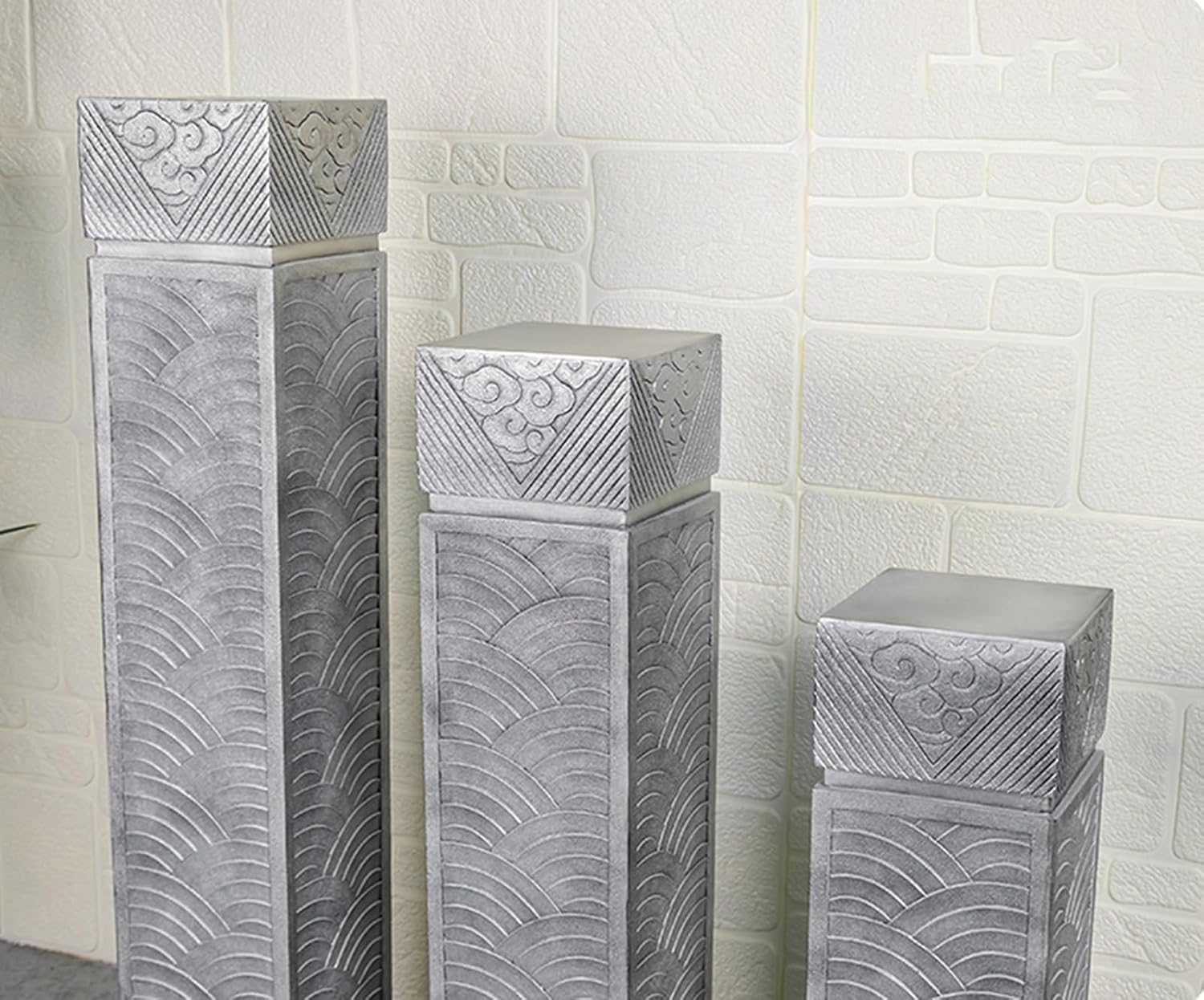 ARCVOX Asian Decor Pedestal Floor Ornaments, Faux Stone Finish Porch Columns & Pillars, Indoor/Outdoor Statues for Home Decor, Decorative Flower Pot Columns (Color : Silver Size XL)