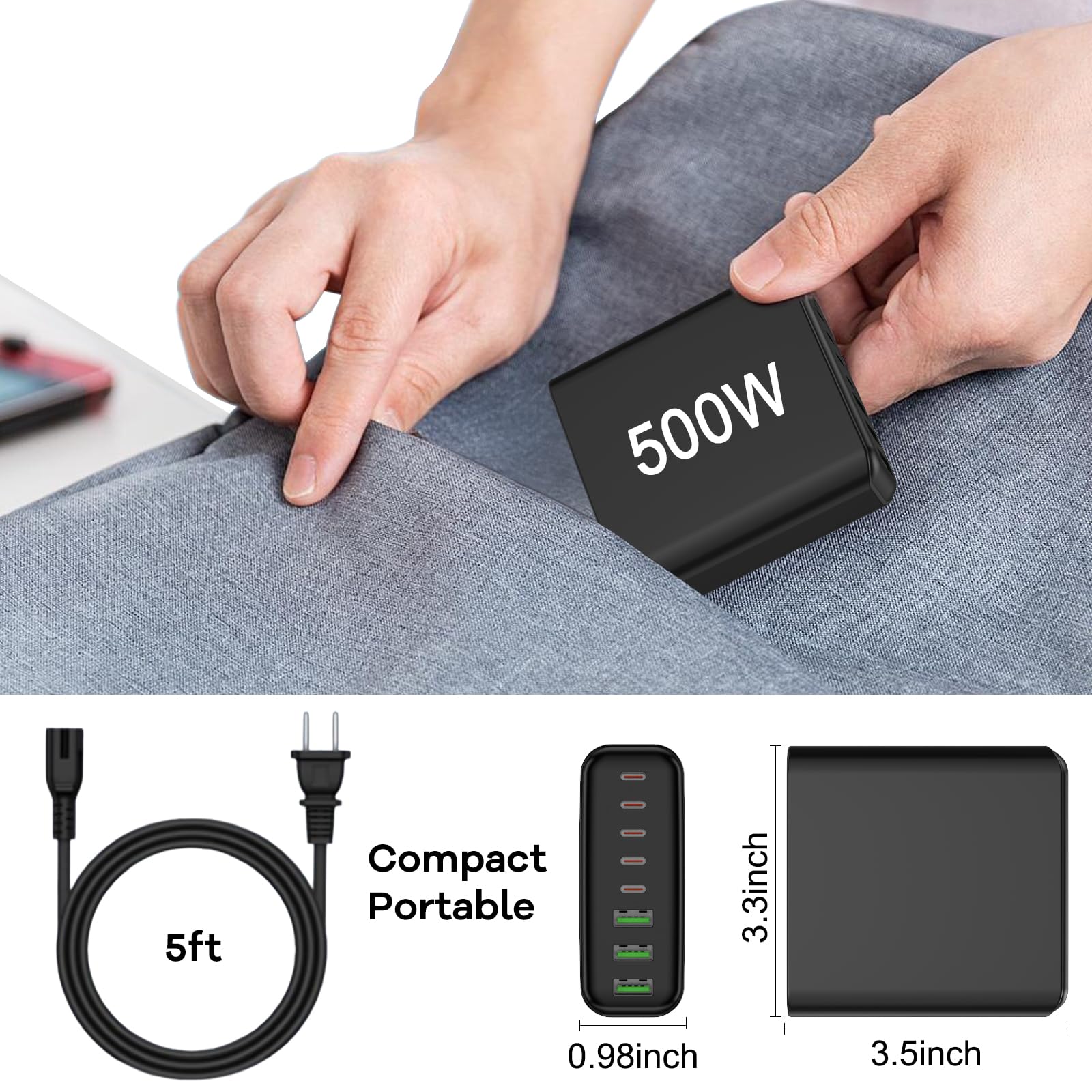 USB C Ladegerät Mehrfach: 500W 8-Port Schnellladegerät mit USB-C und USB-A, USB c Netzteil für iPhone/Pro/Max, MacBook, ipad