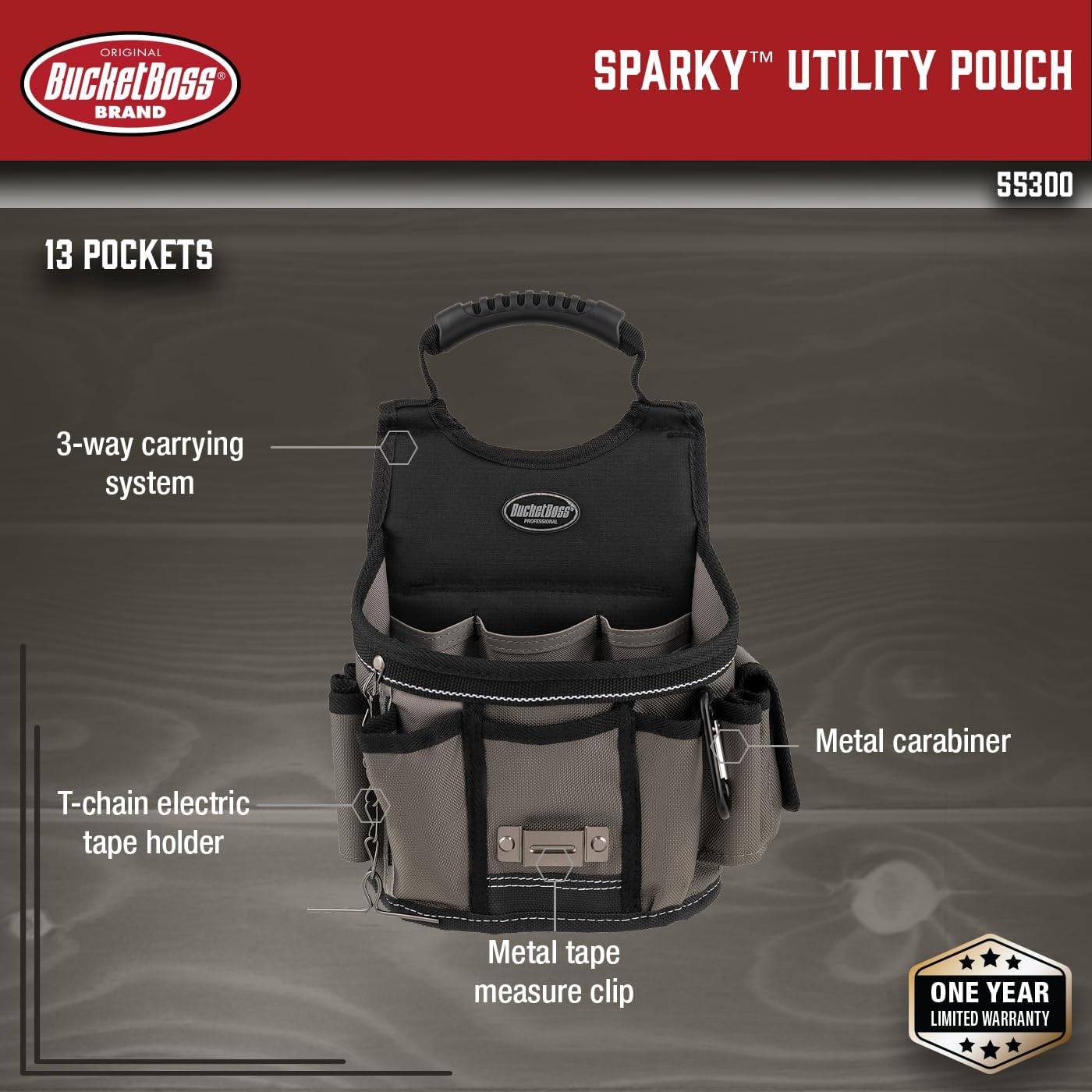 Bucket Boss - Sparky Utility Pouch, Pouches - Professional Series (55300), Gray