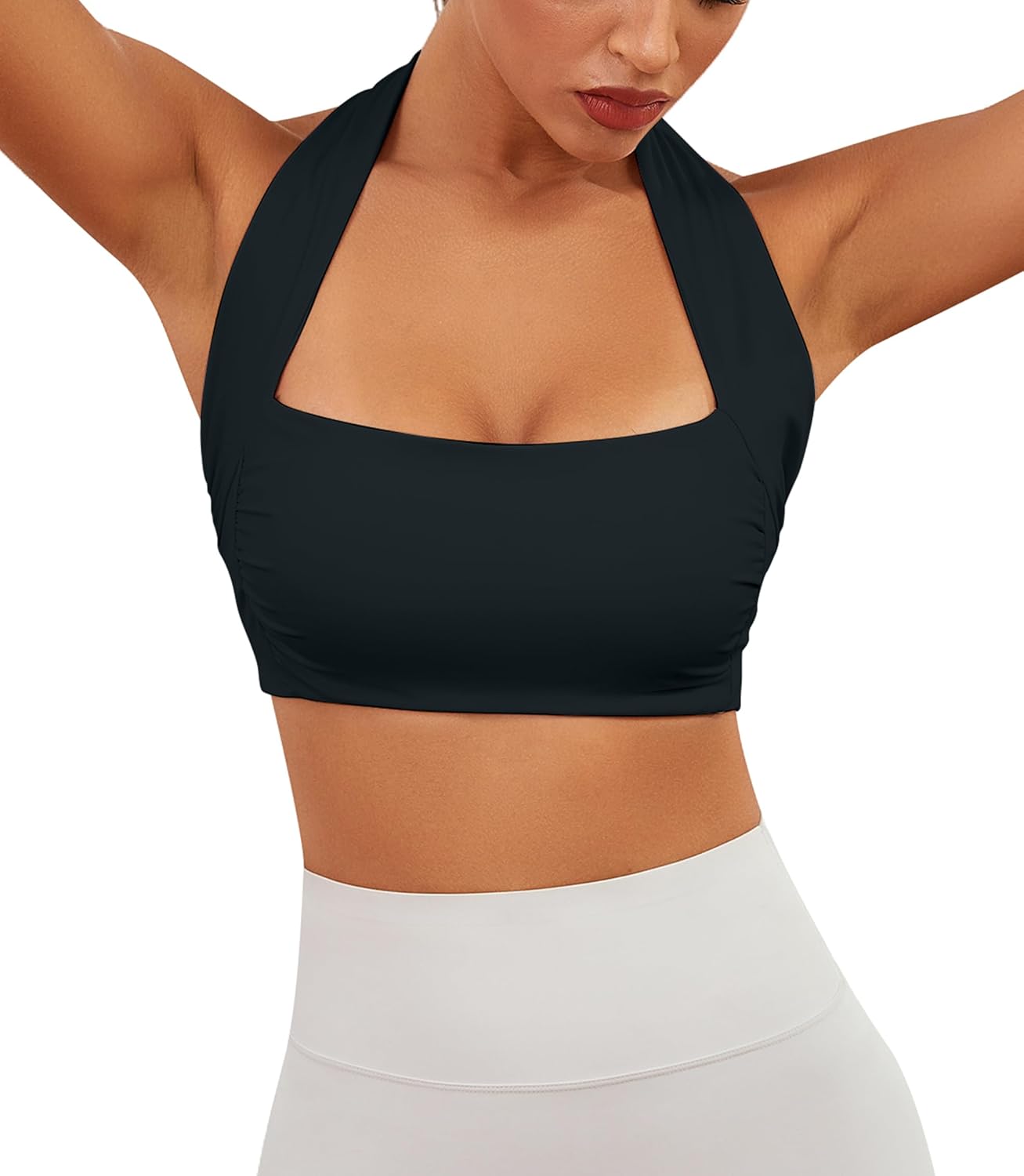 MISSACTIVER Sexy Halter Sports Bra for Women Square Neck Sleeveless Backless Racerback Padded Bra Workout Yoga Crop Tank Top