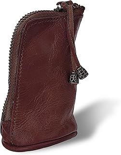 Vintage Genuine Leather Zipper Coin Purse, Medieval Cowhide Change Holder Coin Pouch Wallet Coin Organizer with Key Ring Little Travel Wallet for Men(Coffee Color)