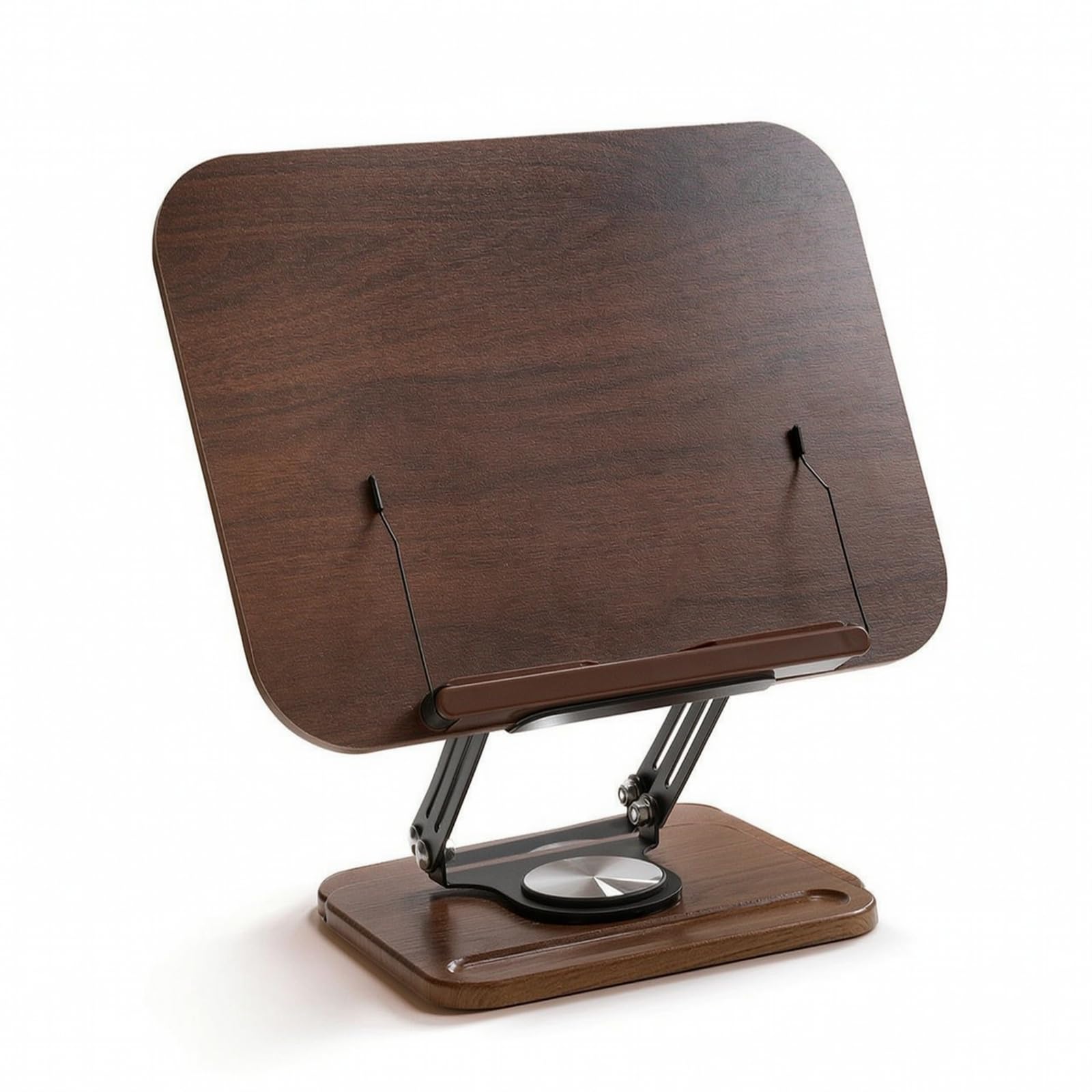 Atril Giratorio para Libros con Portadocumentos Soporte Ajustable Base Antideslizante Sujetapáginas Panel de Madera y Metálicos Rotación 360 Grados, color to 2, Grande