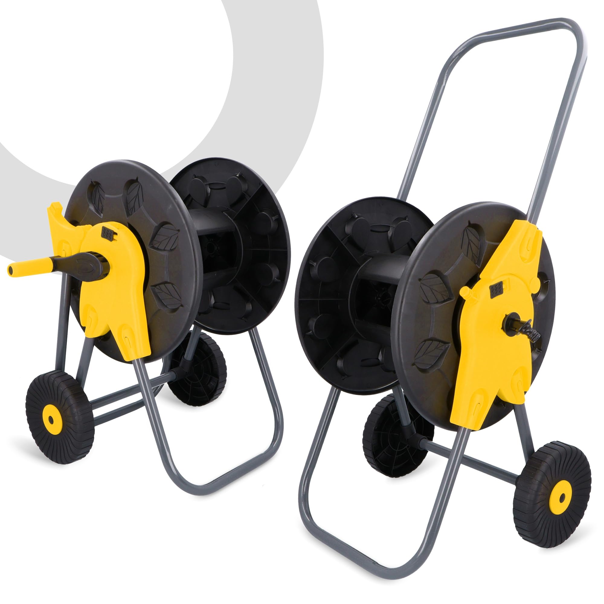 Carro para Manguera de Jardín de 65 m con Carrete Enrollable Soporte con Ruedas Asa Mango Portátil Trípode Enrollador Fuerte Antienredos Ligero y Duradero Ideal para Grandes Jardines