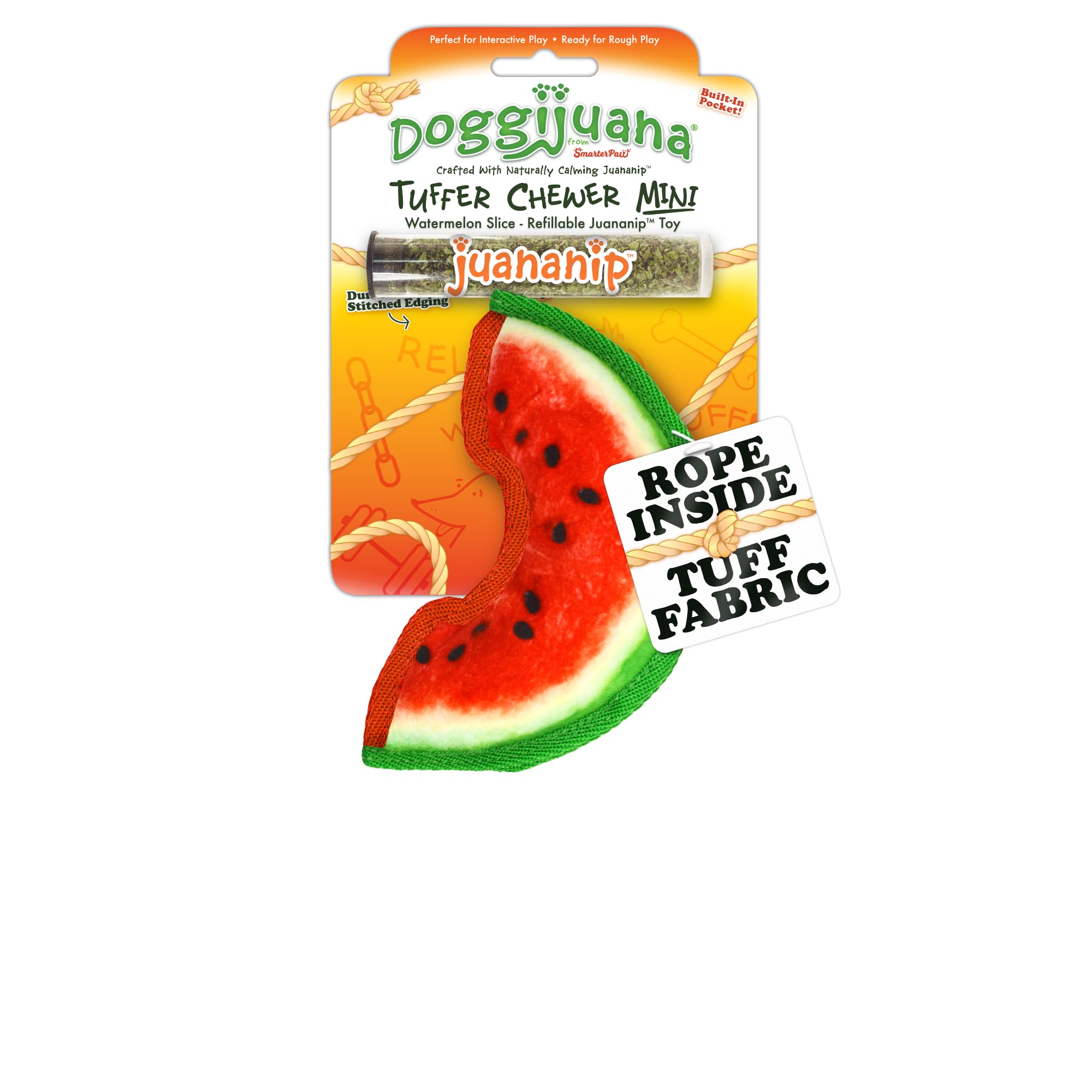 Doggijuana Mini Tuffer Chewer Dog Toy, Watermelon | Squeaky Refillable