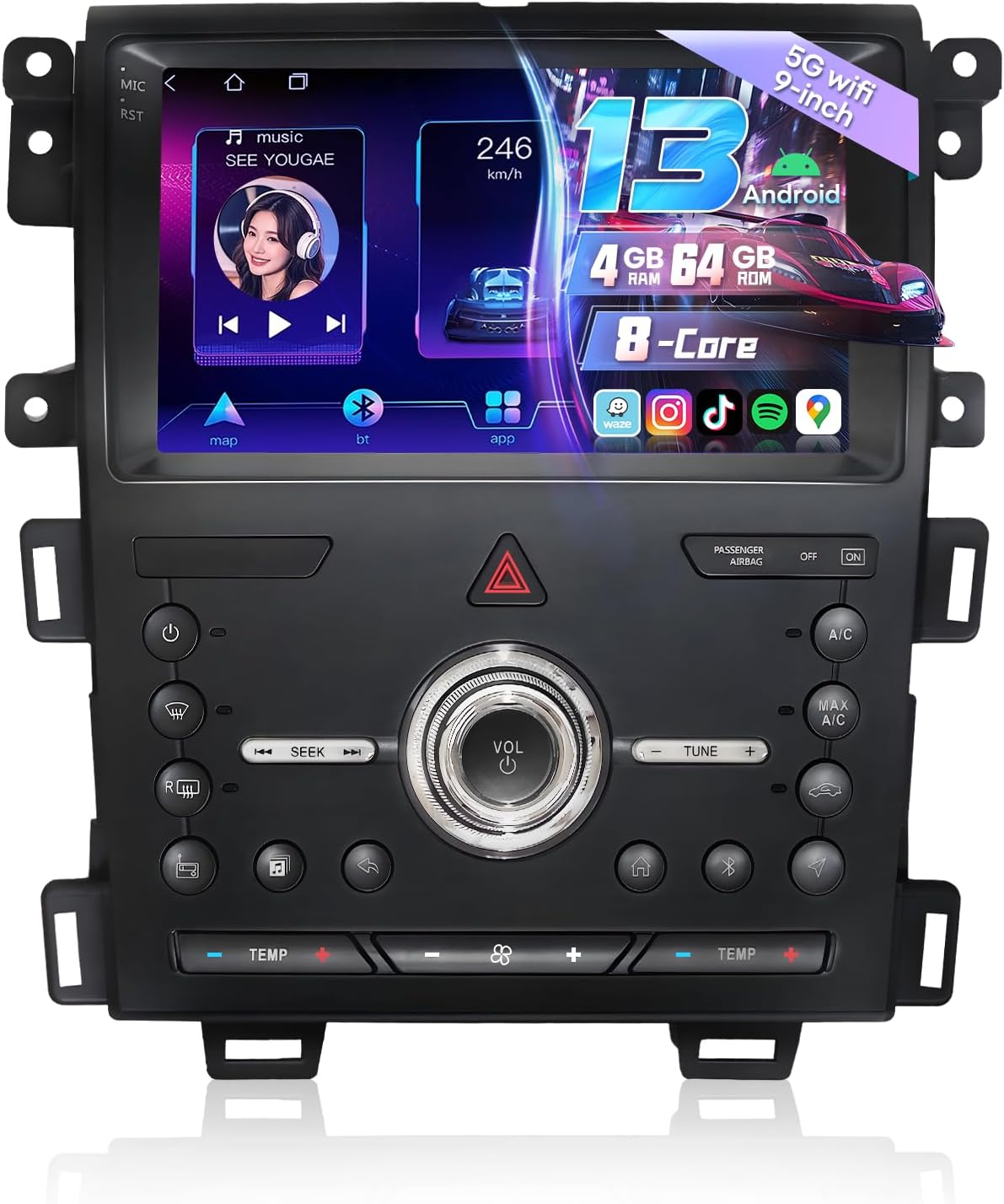 8Core 4+64G Car Radio for Ford Edge 2010 2011 2012 2013 2014,9" IPS Touchscreen Android 13 Edge Stereo Headunit Wireless CarPlay Android Auto BT GPS 5G WiFi 48EQ FM/RDS 1080P Backup Camera