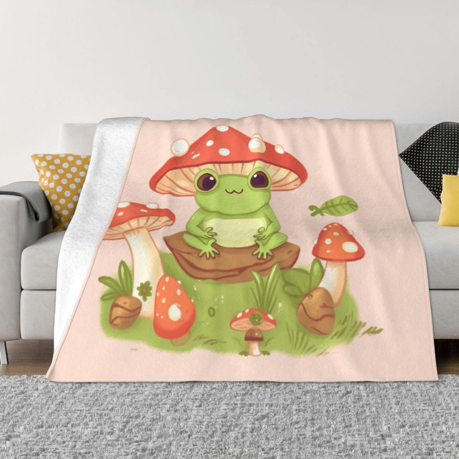 Couverture polaire originale champignons et grenouilles, une idée cadeau parfaite et utile