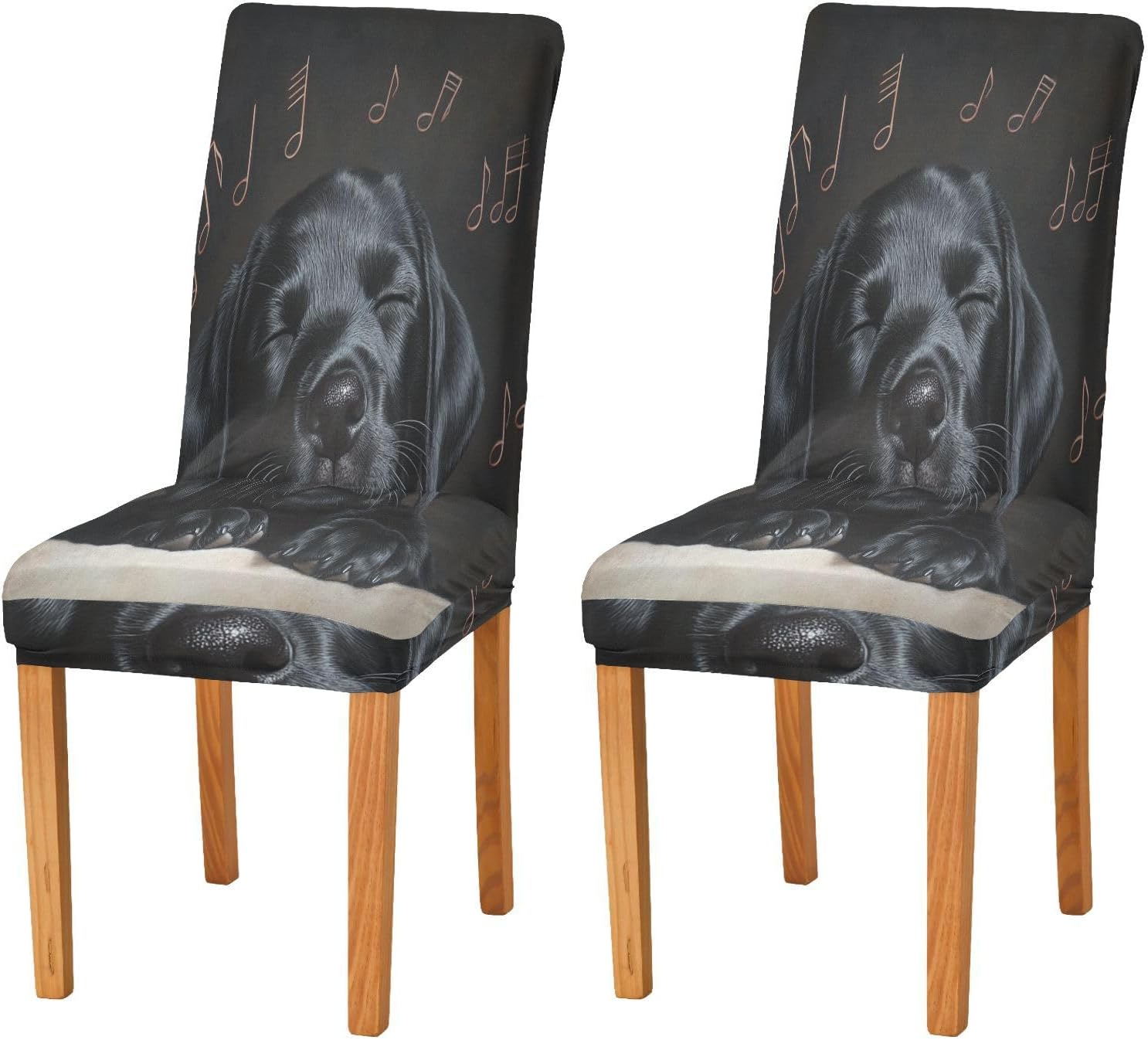 ALAZA Chair Covers for Dining Room, Cute Labrador Puppy Enjoy Music Stretch Chair Cover Sets Chair Protector Removable Washable for Ktichen Restaurant Hotel