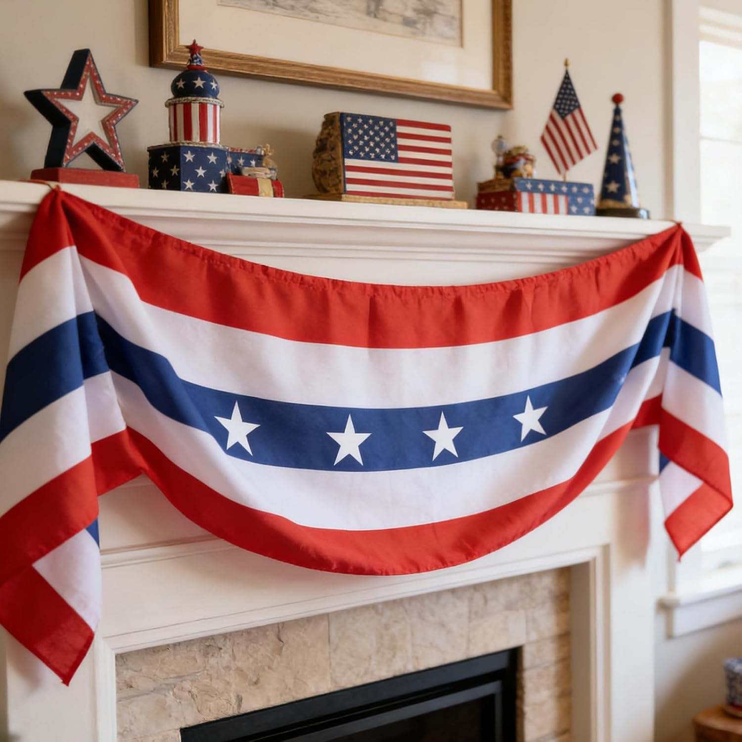 2 Pack Patriotic Bunting Banner, 4th of July Outdoor Porch Decorations 2.5 x 20 ft Red White and Blue American Flag for Memorial Day, Veterans Day, Home Yard (Independence Day-1)