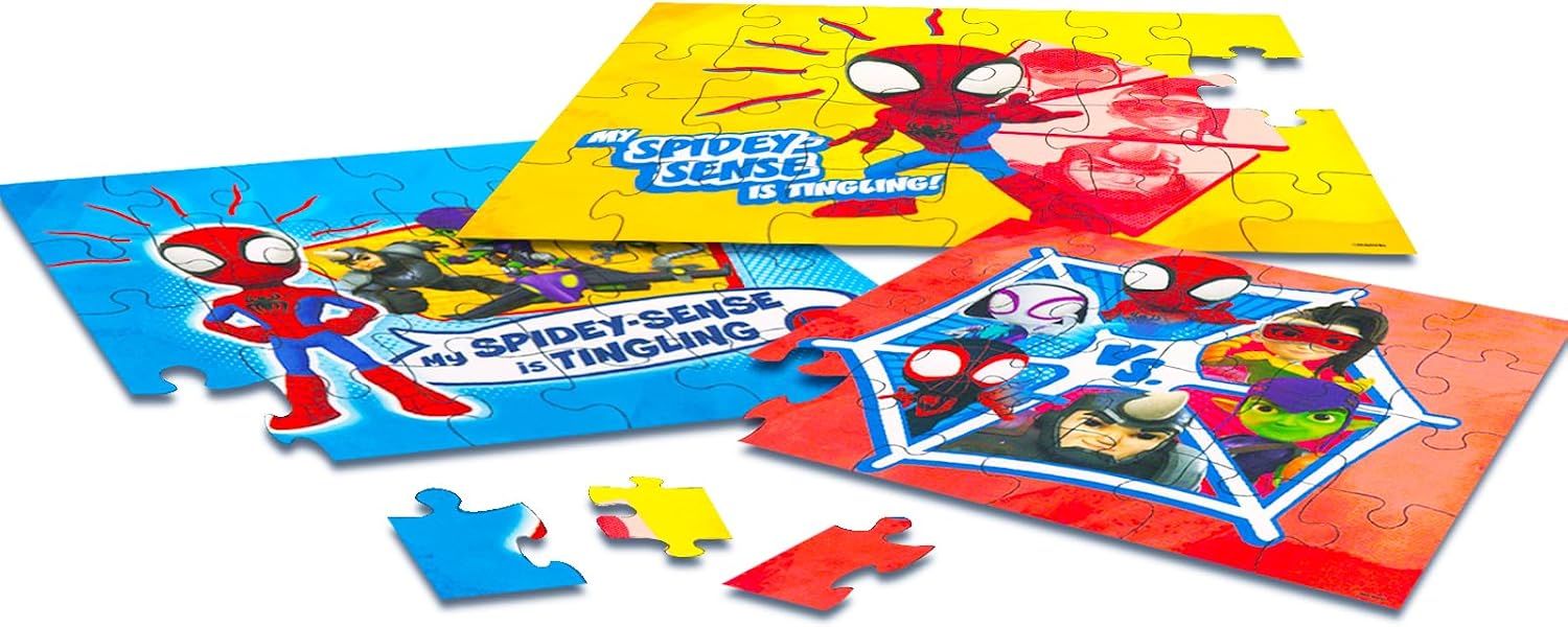 Spidey and Friends Jigsaw Puzzle Set - 3 Pack Spidey Puzzle Bundle with Tattoos and More for Kids Adults (Spidey and Friends Party Favors)