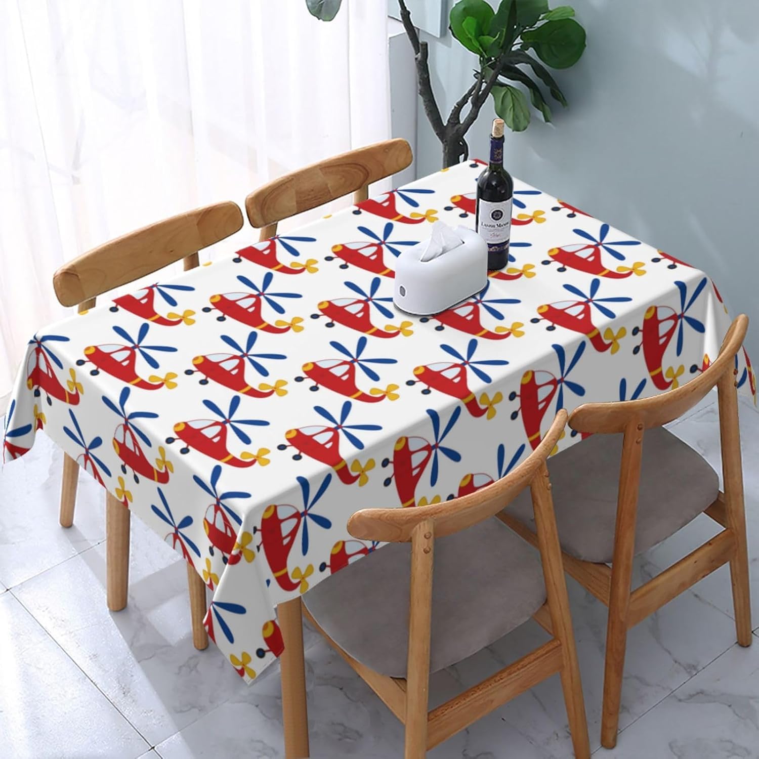 Tovaglia Rettangolare 160x240 cm Aereo e Cartone Animato Copritavolo in Poliestere Antimacchia Protezione Tavolo per Tavoli da 8 Posti, Ideale per Cucina e Feste 7941v