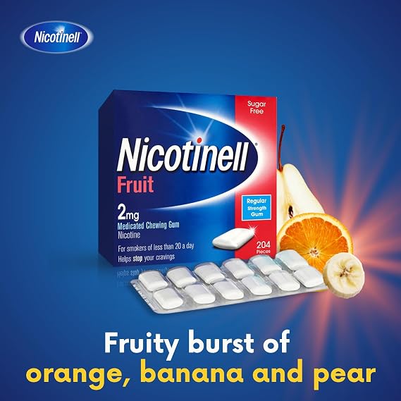 Nicotinell Fruit Gum 4mg (3 x 96 Pieces), Stop Smoking Aid, Sugar Free Nicotine Gum, Mild Fruit Flavour, 4mg Regular Strength for Heavy Smokers, Quit Smoking Aid