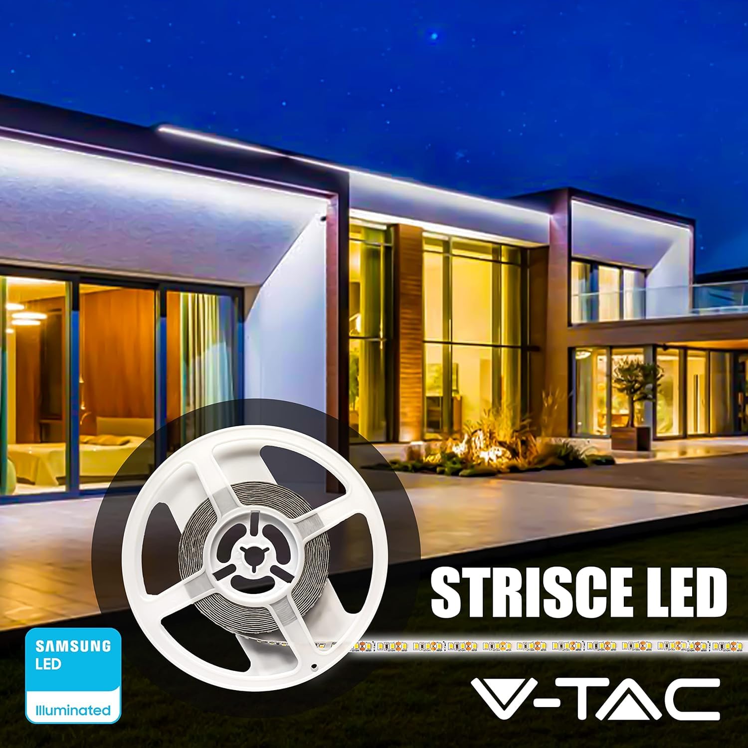 V-TAC Ruban LED Extérieur Étanche IP65-5 Mètres - SMD 5050 - Bande à LED Lumineuse 6500K Blanc Froid - Ruban LED d'Extérieur avec Bande Adhésive et Flexible pour Jardin, Terrasse, Maison - 12V