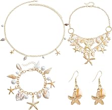 GWAWG 5pcs Shell Necklace Bracelet Set Starfish Shell Waist Bracelet Bracelet Necklace Earrings Accessories for Beach Holiday Summer Party