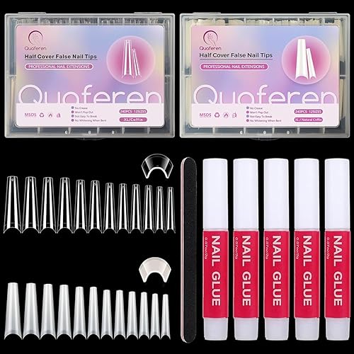 480PCS Coffin Nail Tips for Acrylic Nails Professional Set, XXL Extra Long Acrylic Nail Tips and Glue Set, Half Cover Natural & Clear Coffin Nails Tips, Nail Kit with Nail Clippers Glue