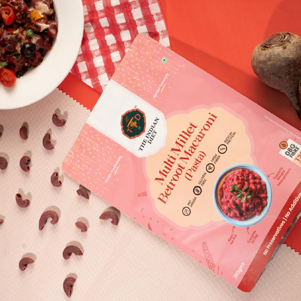 The Indian Diet Gluten-Free Multi Millet Macaroni Pasta | Beetroot | No Maida | High Fiber & Protein | No Junk | Made with Millets | No Preservatives or Additives Just Real Ingredients | Pack of (2 × 264 g) 1