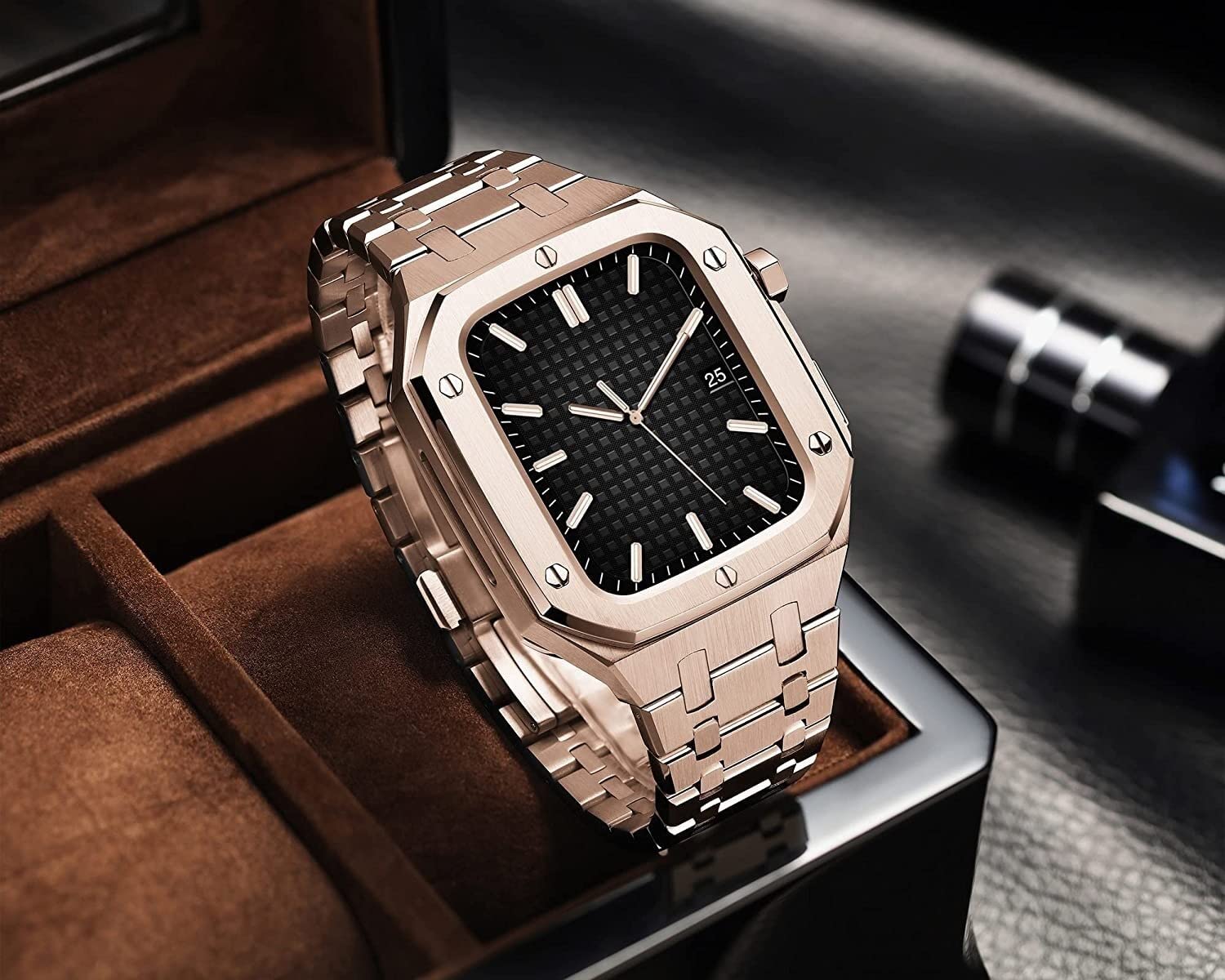 Sexy outfit Pasek do zegarka z metalu szlachetnego + etui do zegarka, do paska do zegarka Apple 44 mm 45 mm pasek ze stali nierdzewnej do bransoletki, do serii IWatch 8 7 6 SE 5 4