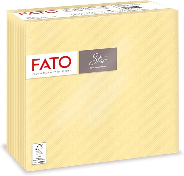 Fato - jednorazowe serwetki papierowe, dmuchawa i miękkość, opakowanie 40 serwetek, rozmiar 38 x 38 złożone w 4, 2 welony, kolor szampana, papier 100% czysty celuloza z certyfikatem FSC