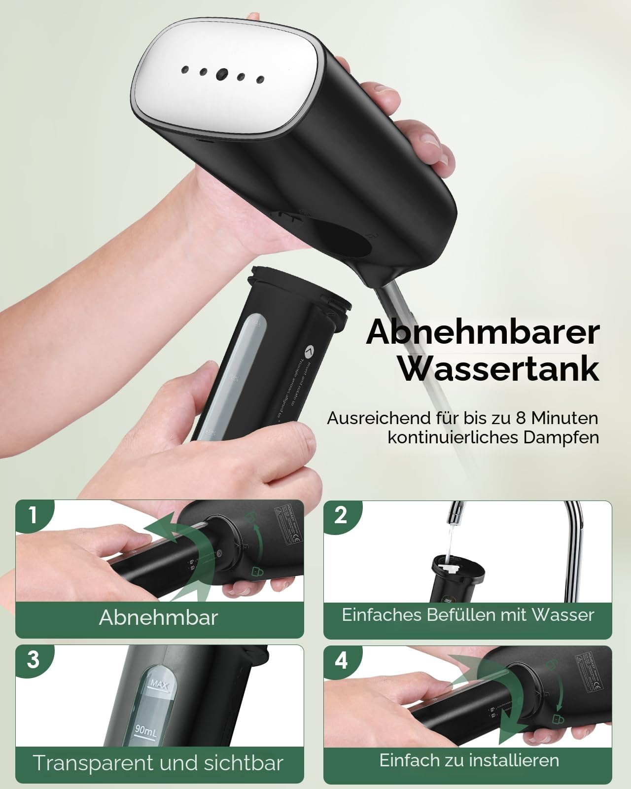 HOMEASY Reise Dampfglätter Steamer Dampfglätter 110ml Reisebügeleisen 800W Tragbare Dampfbürste 40S schnell Aufheizen Dampfbügeleisen kompakt für Urlaub, Dienstreise und Alltag