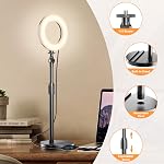 Portable Bague Light pour Ordinateur portable Zoom Vidéo Conférence, Lumière du cercle lumineux de 5'' avec support extensible, Petit éclairage Halo avec porte-téléphone pour l'enregistrement vidéo