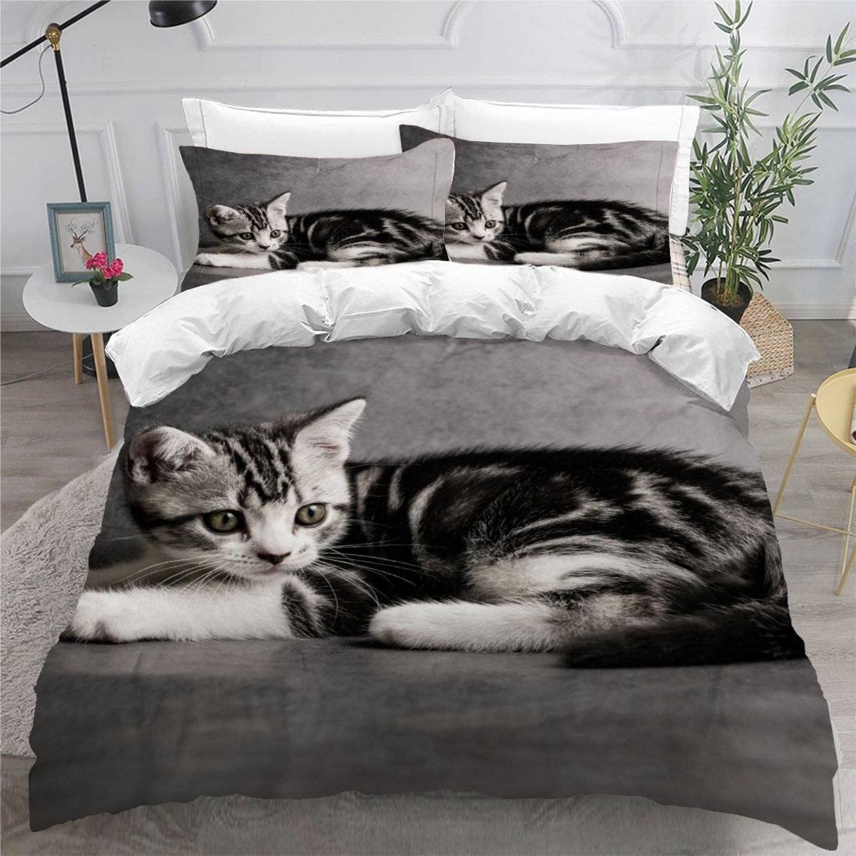 Parure de lit chat hypoallergénique en microfibres douces 140x200